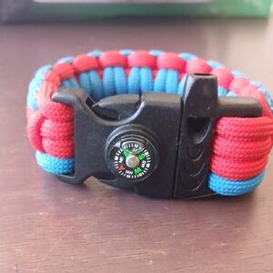 Kids Red & Blue Paracord Survival Bracelet with Compass